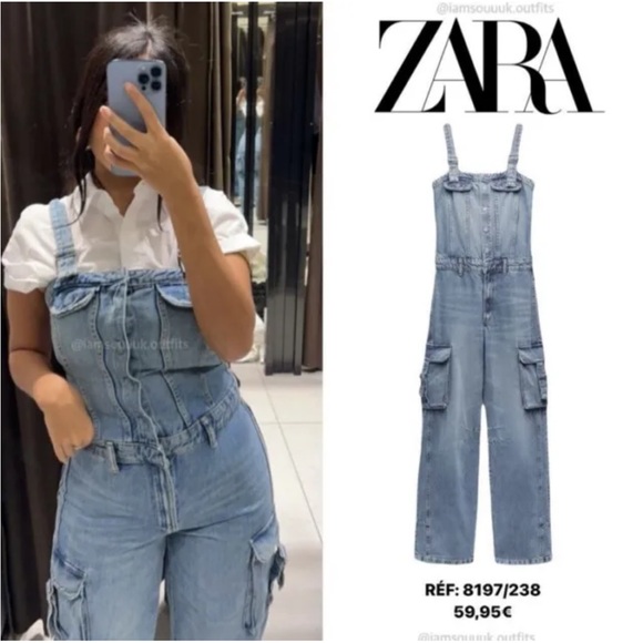 ZARA NWT WOMAN TRF DENIM CARGO JUMPSUIT BLUE | 8197/238 293/015 - Picture 5 of 11